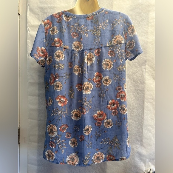 Lee Blue Floral Blouse top with Tie Front Sz-M. B1 - Picture 2 of 8